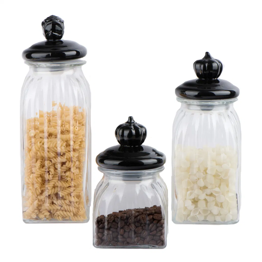 Square Glass Jar with Ceramic Lid for Pasta Coffee Candy Nuts Storage