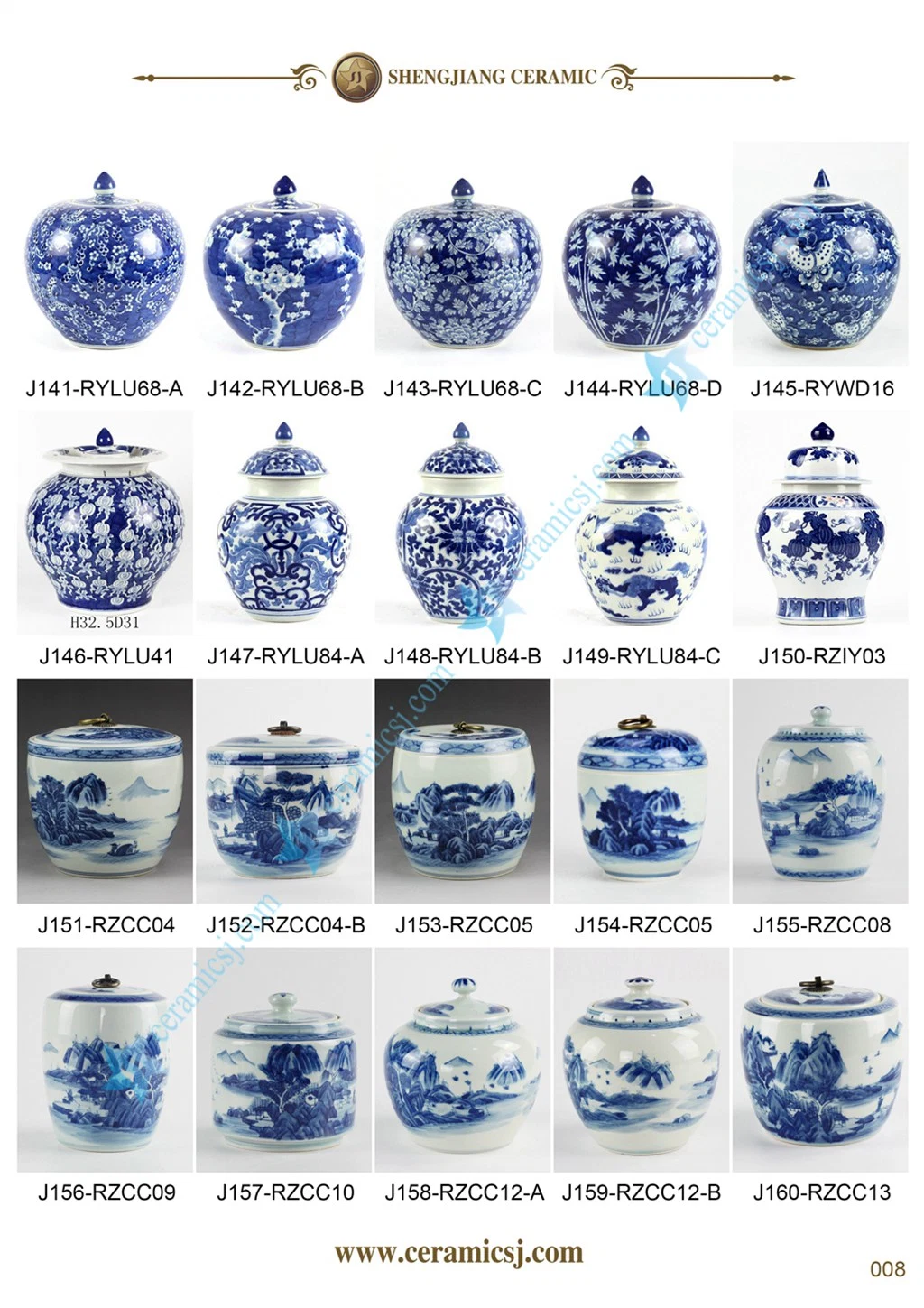 China Jingdezhen Blue and White Ceramic Flower Birds Porcelain Decoration Ginger Temple Jars