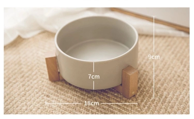 Ceramic Pet Cat Bowl, Wooden Shelf Cat Dog Food Bowl