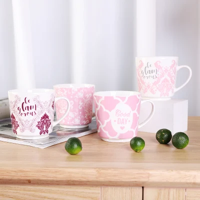 Taza de porcelana delicada Taza de color rosa con asa Bebidas calientes resistentes al calor Taza de té y café Regalo del día de la madre Taza de cerámica de leche