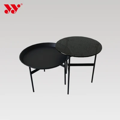 Juego de mesa de té de vidrio de estilo moderno, juego de mesa de metal para el hogar