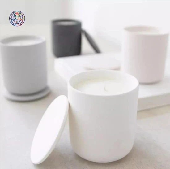 Candelero mate de personalización de muestra, tarros de velas vacíos de cerámica para bodas con tapas